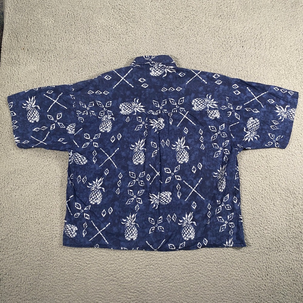 VTG Chaps Ralph Lauren Mens XLT Blue Pineapple Cotton Short Sleeve Shirt Y2K